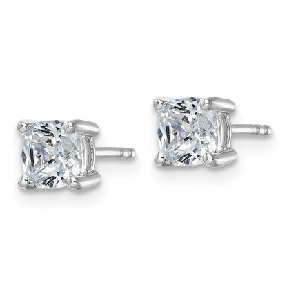14K White Gold 1 1/2 Ctw Lab Grown Diamond Vs+ F+ Cushion 4 Prong Heavy Wt. Stud Earrings