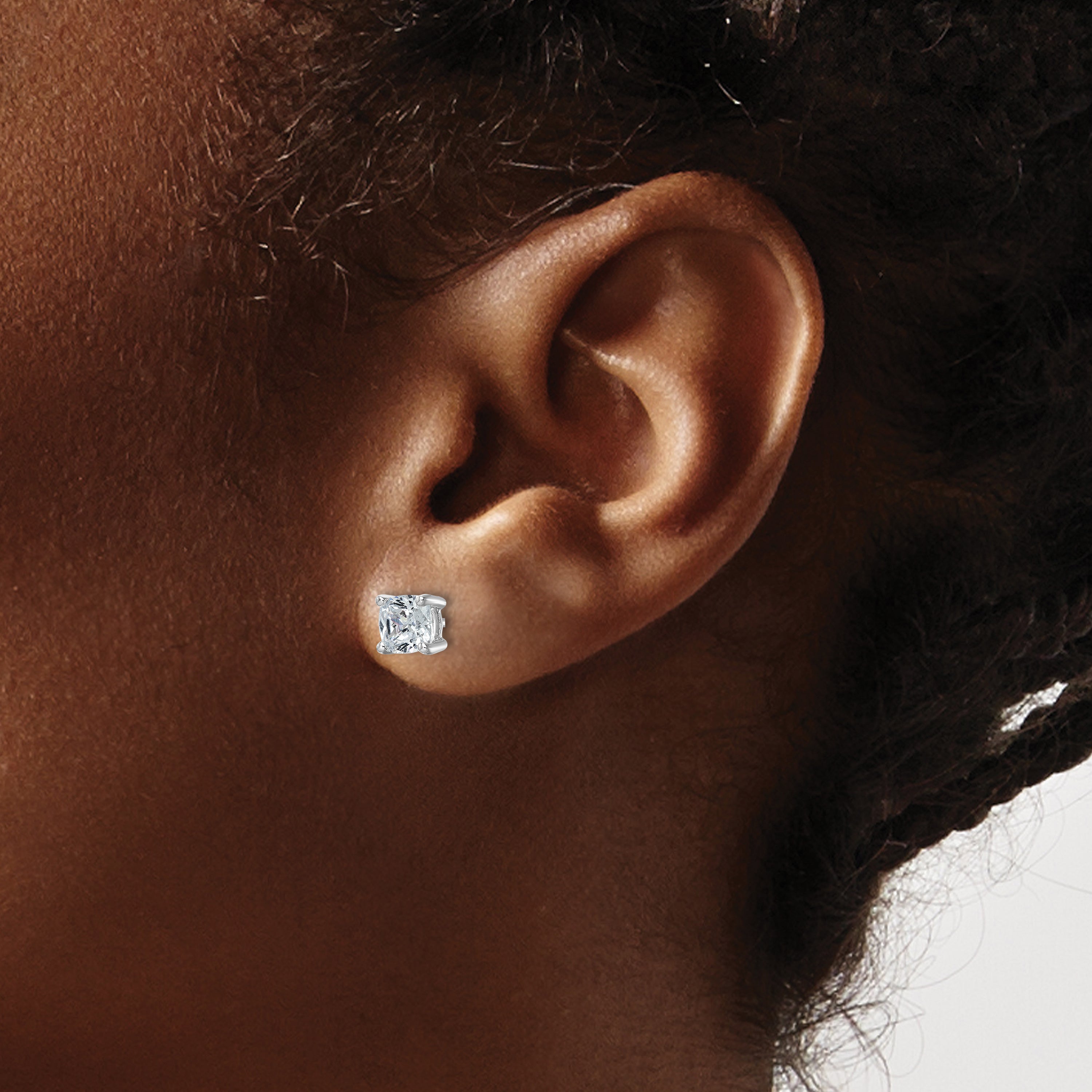 14K White Gold 1 1/2 Ctw Lab Grown Diamond Vs+ F+ Cushion 4 Prong Heavy Wt. Stud Earrings