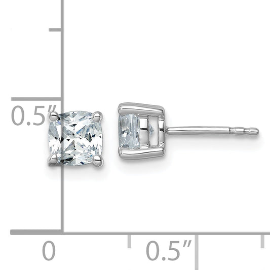 14K White Gold 1 1/2 Ctw Lab Grown Diamond Vs+ F+ Cushion 4 Prong Heavy Wt. Stud Earrings