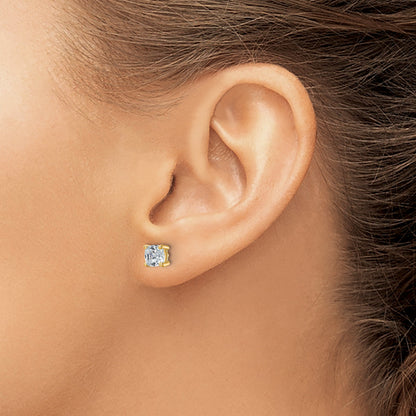 14K Yellow Gold 1 1/2 Ctw Certified Lab Grown Diamond Vs+ F+ Cushion 4 Prong Heavy Wt. Stud Earrings