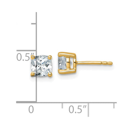 14K Yellow Gold 1 1/2 Ctw Certified Lab Grown Diamond Vs+ F+ Cushion 4 Prong Heavy Wt. Stud Earrings