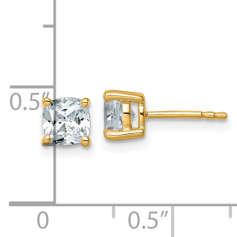 14K Yellow Gold 1 1/2 Ctw Certified Lab Grown Diamond Vs+ F+ Cushion 4 Prong Heavy Wt. Stud Earrings
