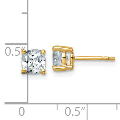 14K Yellow Gold 1 1/2 Ctw Certified Lab Grown Diamond Vs+ F+ Cushion 4 Prong Heavy Wt. Stud Earrings