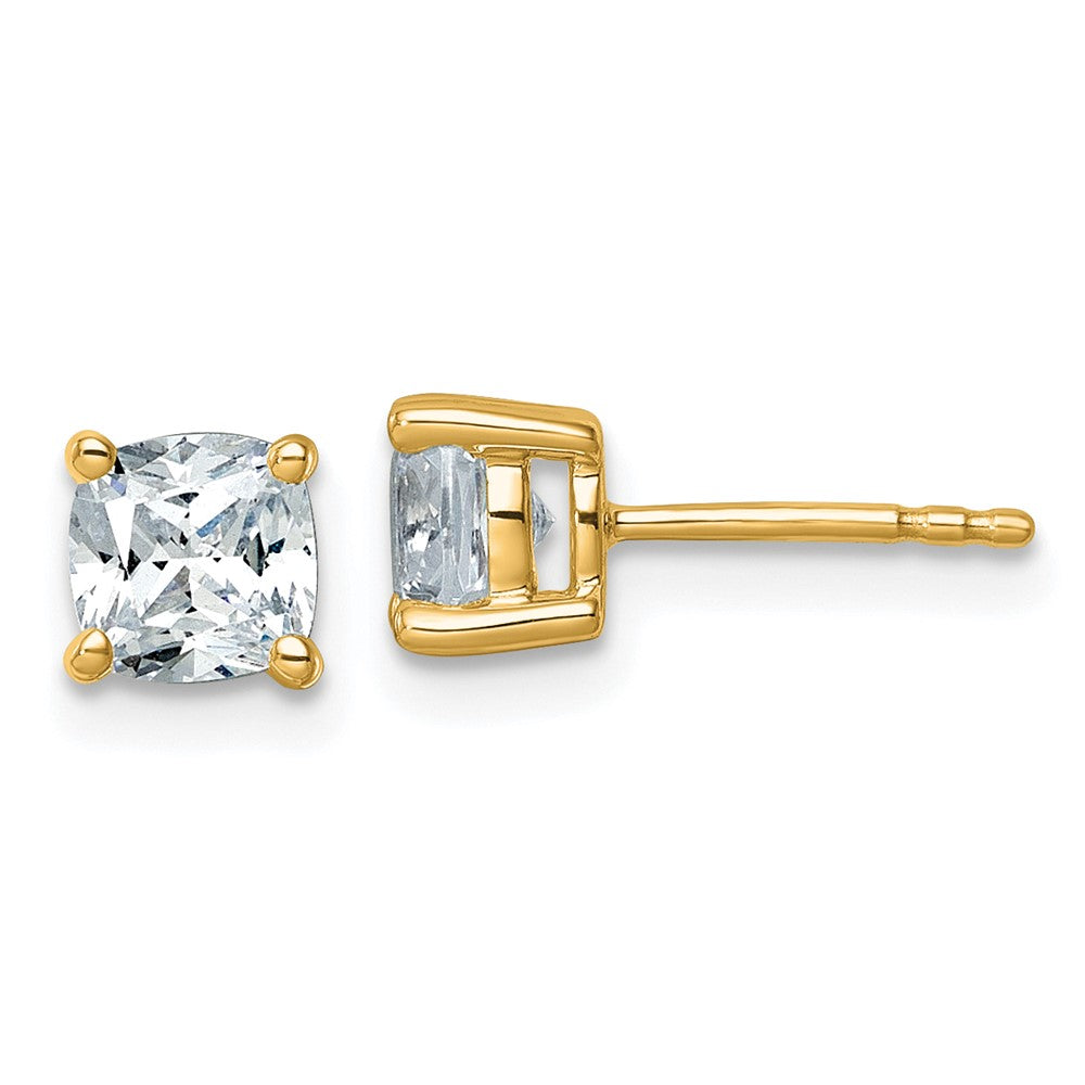 14K Yellow Gold 1 1/2 Ctw Lab Grown Diamond Vs+ F+ Cushion 4 Prong Heavy Wt. Stud Earrings