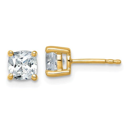 14k Yellow Gold 1 1/2 ctw Certified Lab Grown Diamond VS/SI+ G+ Cushion 4 Prong Heavy Wt. Stud Earrings