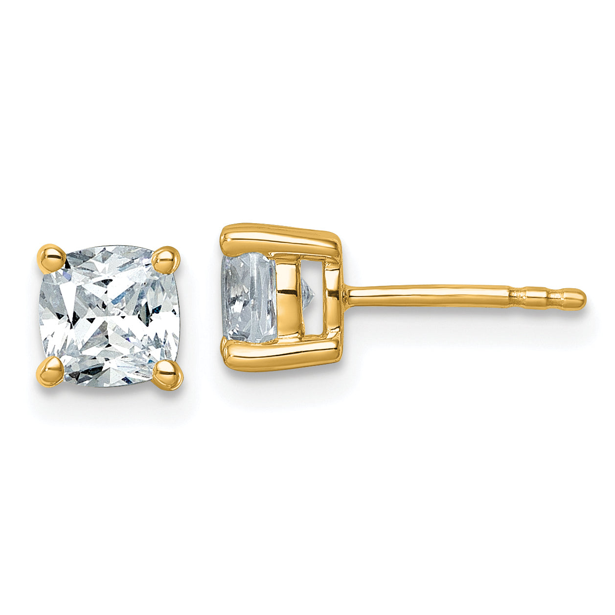 14K Yellow Gold 1 1/2 Ctw Certified Lab Grown Diamond Vs+ F+ Cushion 4 Prong Heavy Wt. Stud Earrings