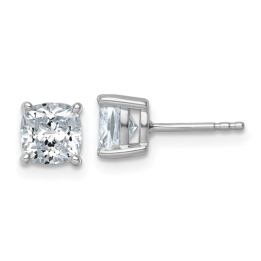 14K White Gold 2 Ctw Certified Lab Grown Diamond Vs+ F+ Cushion 4 Prong Heavy Wt. Stud Earrings