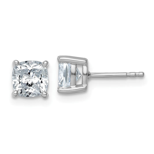14K White Gold 2 Ctw Certified Lab Grown Diamond Vs+ F+ Cushion 4 Prong Heavy Wt. Stud Earrings