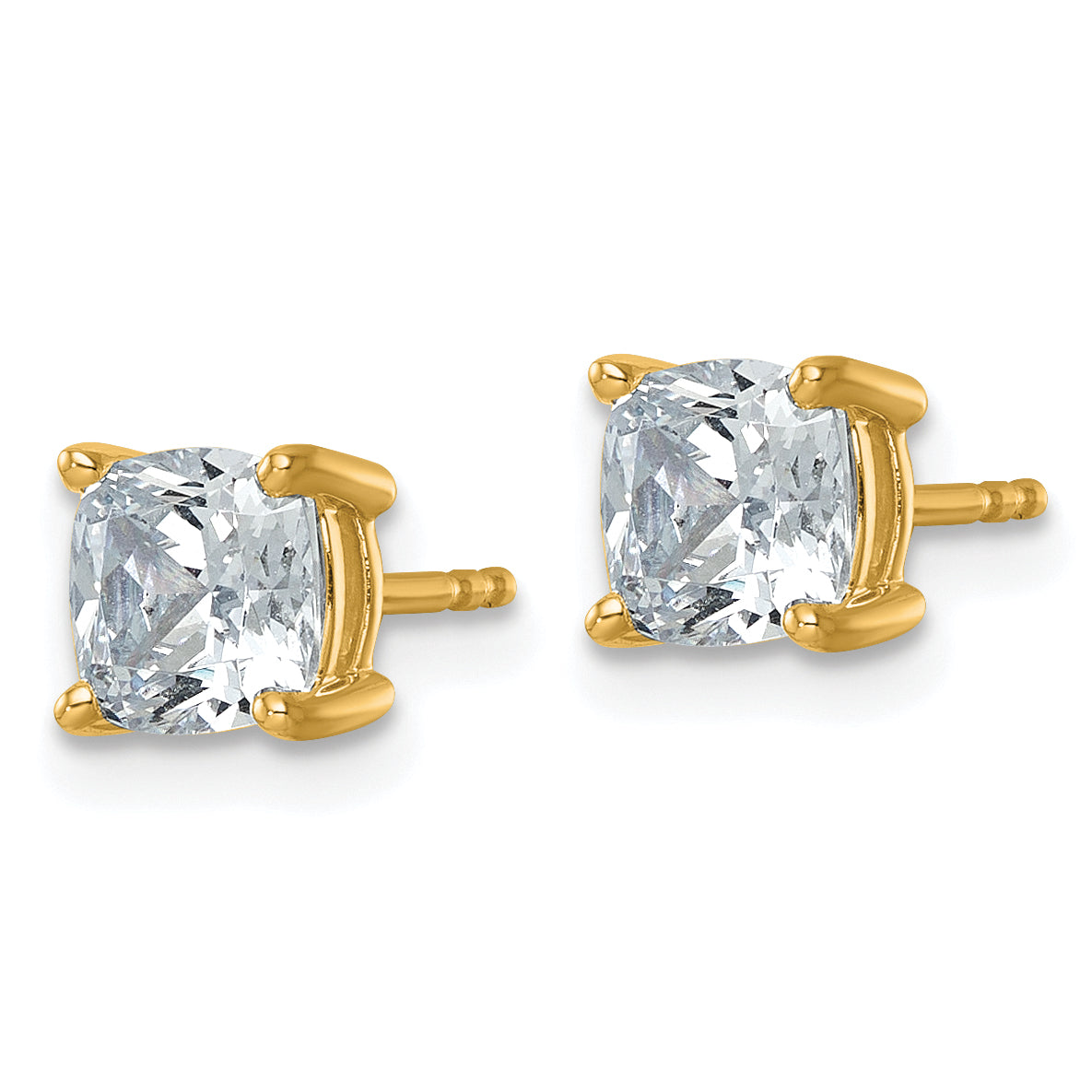 14K Yellow Gold 2 Ctw Lab Grown Diamond Vs+ F+ Cushion 4 Prong Heavy Wt. Stud Earrings