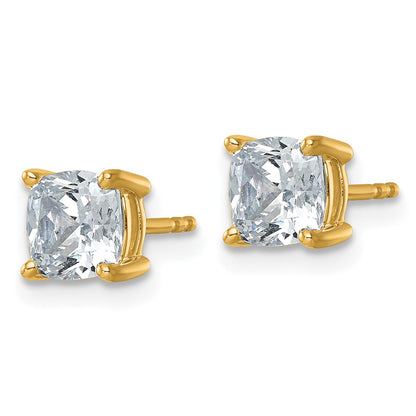 14K Yellow Gold 2 Ctw Certified Lab Grown Diamond Vs+ F+ Cushion 4 Prong Heavy Wt. Stud Earrings