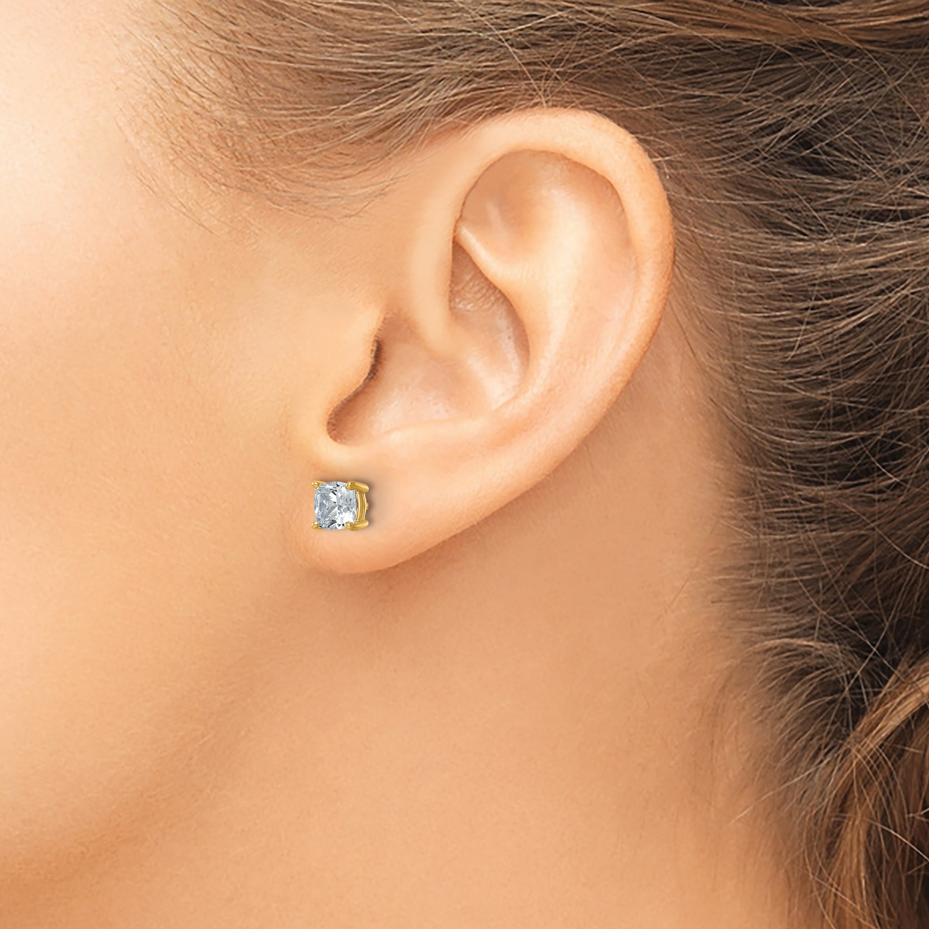 14K Yellow Gold 2 Ctw Certified Lab Grown Diamond Vs+ F+ Cushion 4 Prong Heavy Wt. Stud Earrings