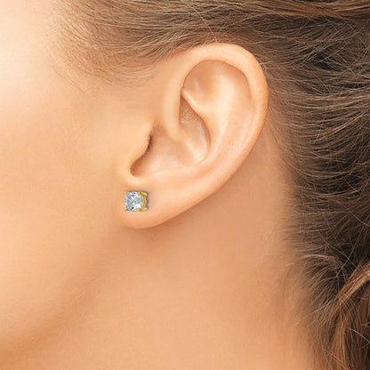 14K Yellow Gold 2 Ctw Certified Lab Grown Diamond Vs+ F+ Cushion 4 Prong Heavy Wt. Stud Earrings