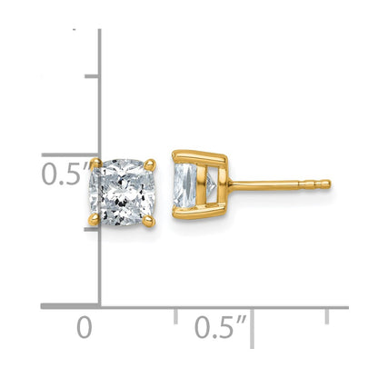 14K Yellow Gold 2 Ctw Lab Grown Diamond Vs+ F+ Cushion 4 Prong Heavy Wt. Stud Earrings