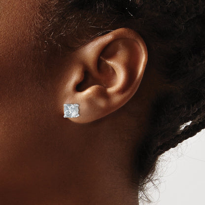 14K White Gold 3 Ctw Lab Grown Diamond Vs+ F+ Cushion 4 Prong Heavy Wt. Stud Earrings