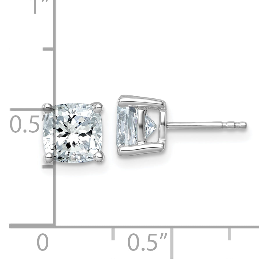 14K White Gold 3 Ctw Lab Grown Diamond Vs+ F+ Cushion 4 Prong Heavy Wt. Stud Earrings