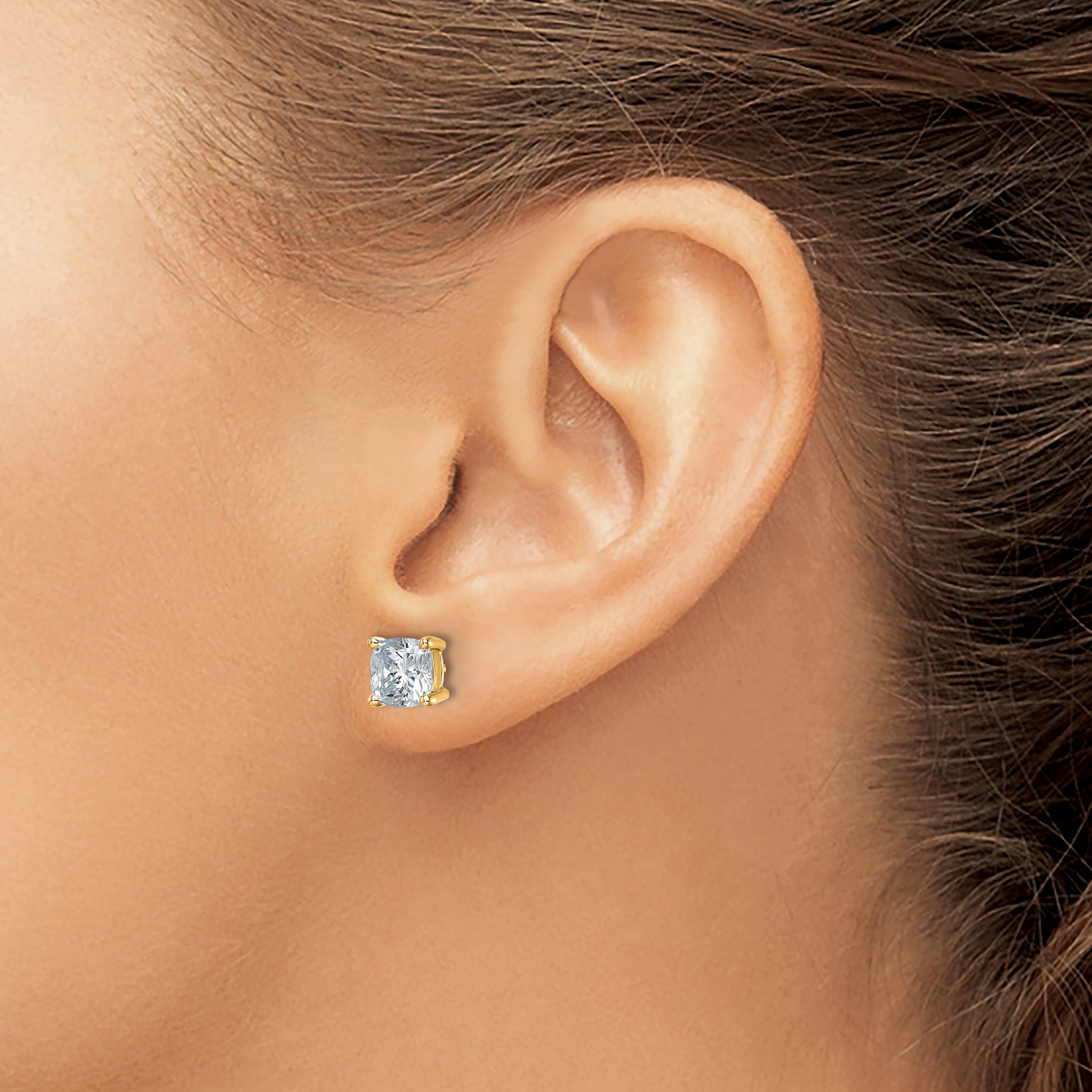 14K Yellow Gold 3 Ctw Certified Lab Grown Diamond Vs+ F+ Cushion 4 Prong Heavy Wt. Stud Earrings