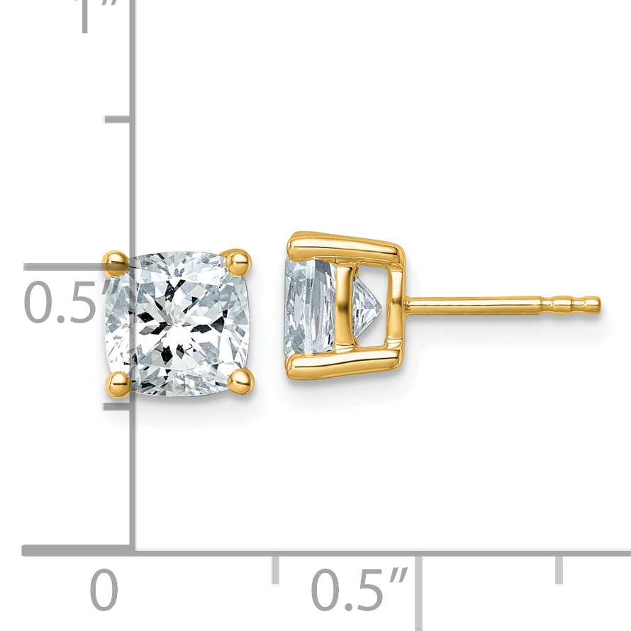 14K Yellow Gold 3 Ctw Lab Grown Diamond Vs+ F+ Cushion 4 Prong Heavy Wt. Stud Earrings