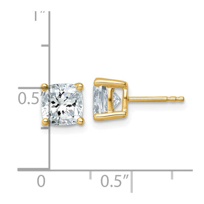 14k Yellow Gold 3 ctw Certified Lab Grown Diamond VS/SI+ G+ Cushion 4 Prong Heavy Wt. Stud Earrings