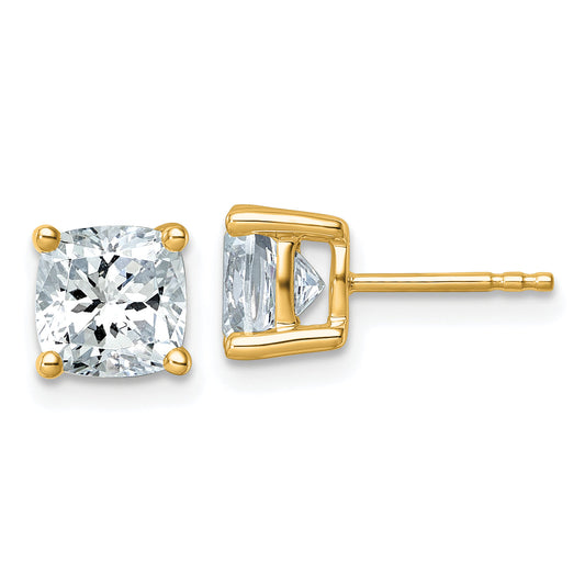 14K Yellow Gold 3 Ctw Certified Lab Grown Diamond Vs+ F+ Cushion 4 Prong Heavy Wt. Stud Earrings