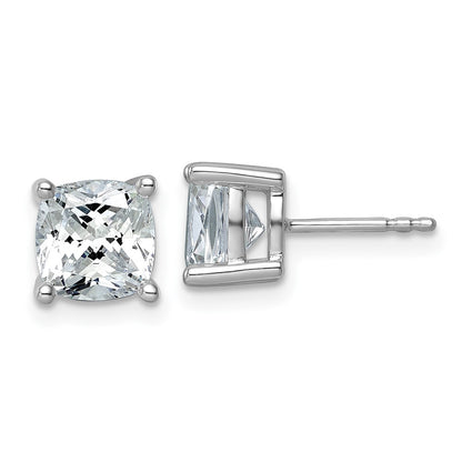14K White Gold 4 Ctw Lab Grown Diamond Vs+ F+ Cushion Prong Heavy Wt. Stud Earrings