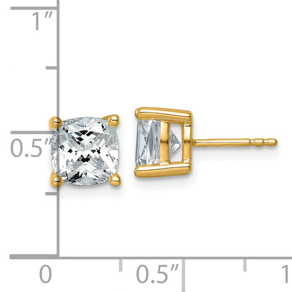 14K Yellow Gold 4 Ctw Lab Grown Diamond Vs+ F+ Cushion Prong Heavy Wt. Stud Earrings