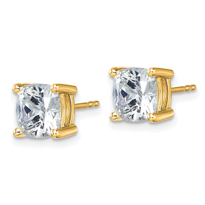 14K Yellow Gold 5 Ctw Lab Grown Diamond Vs+ F+ Cushion 4 Prong Heavy Wt. Stud Earrings