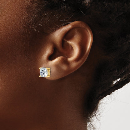14K Yellow Gold 5 Ctw Lab Grown Diamond Vs+ F+ Cushion 4 Prong Heavy Wt. Stud Earrings