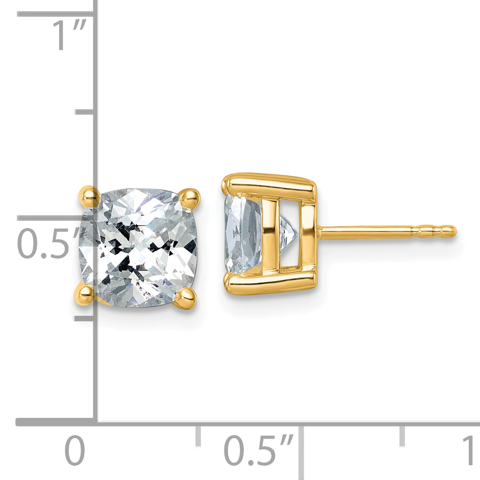 14K Yellow Gold 5 Ctw Lab Grown Diamond Vs+ F+ Cushion 4 Prong Heavy Wt. Stud Earrings