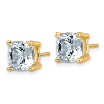 14K Yellow Gold 6 Ctw Lab Grown Diamond Vs+ F+ Cushion 4 Prong Heavy Wt. Stud Earrings