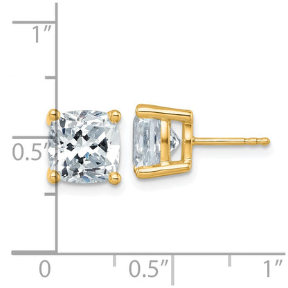 14K Yellow Gold 6 Ctw Lab Grown Diamond Vs+ F+ Cushion 4 Prong Heavy Wt. Stud Earrings