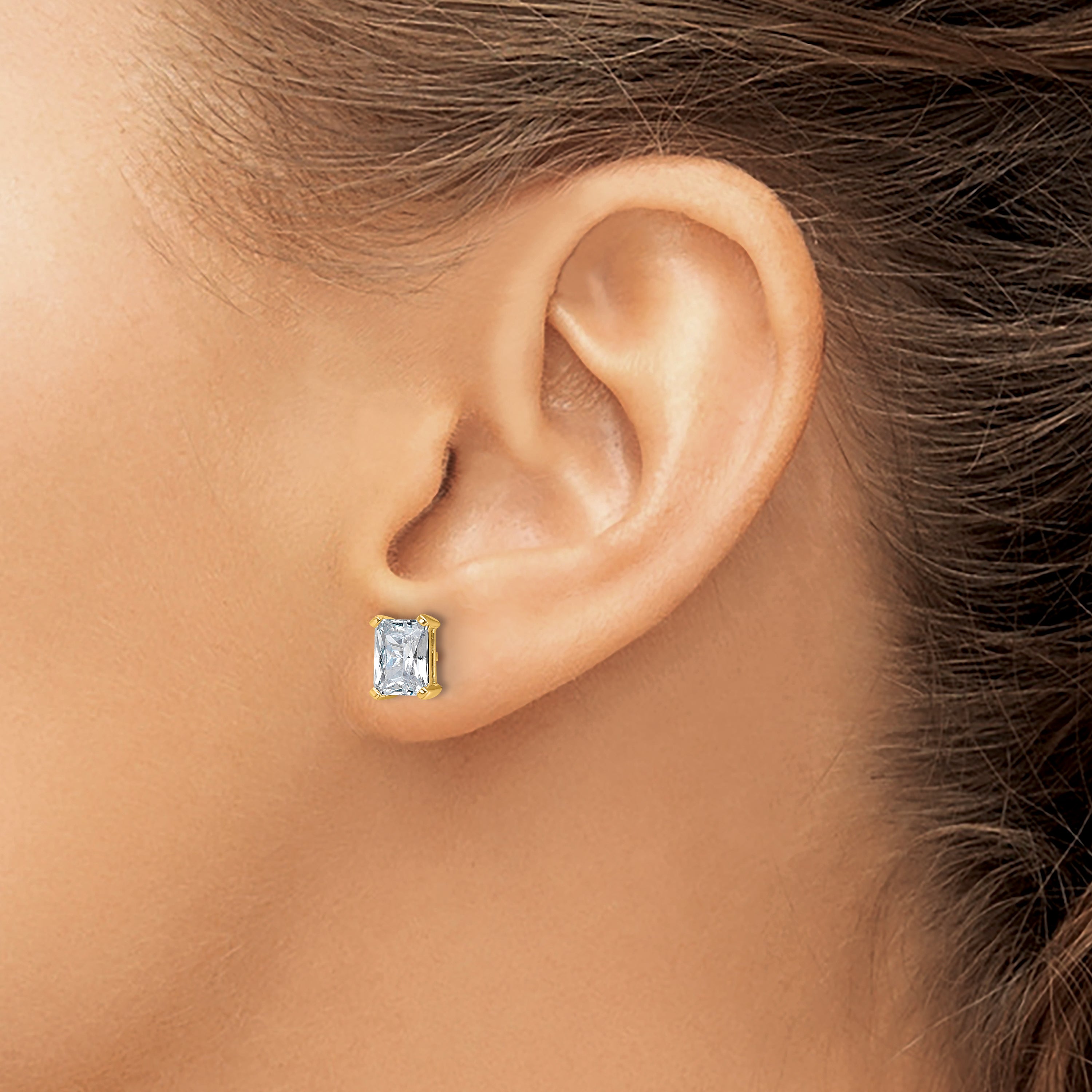 14K Yellow Gold 3 Ctw Certified Lab Grown Diamond Vs+ F+ Radiant 4 Prong Heavy Wt. Stud Earrings