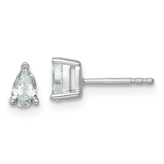 14K White Gold 1/2 Carat Lab Grown Diamond Vs+ F+ Complete Pear Three Prong Stud Earrings
