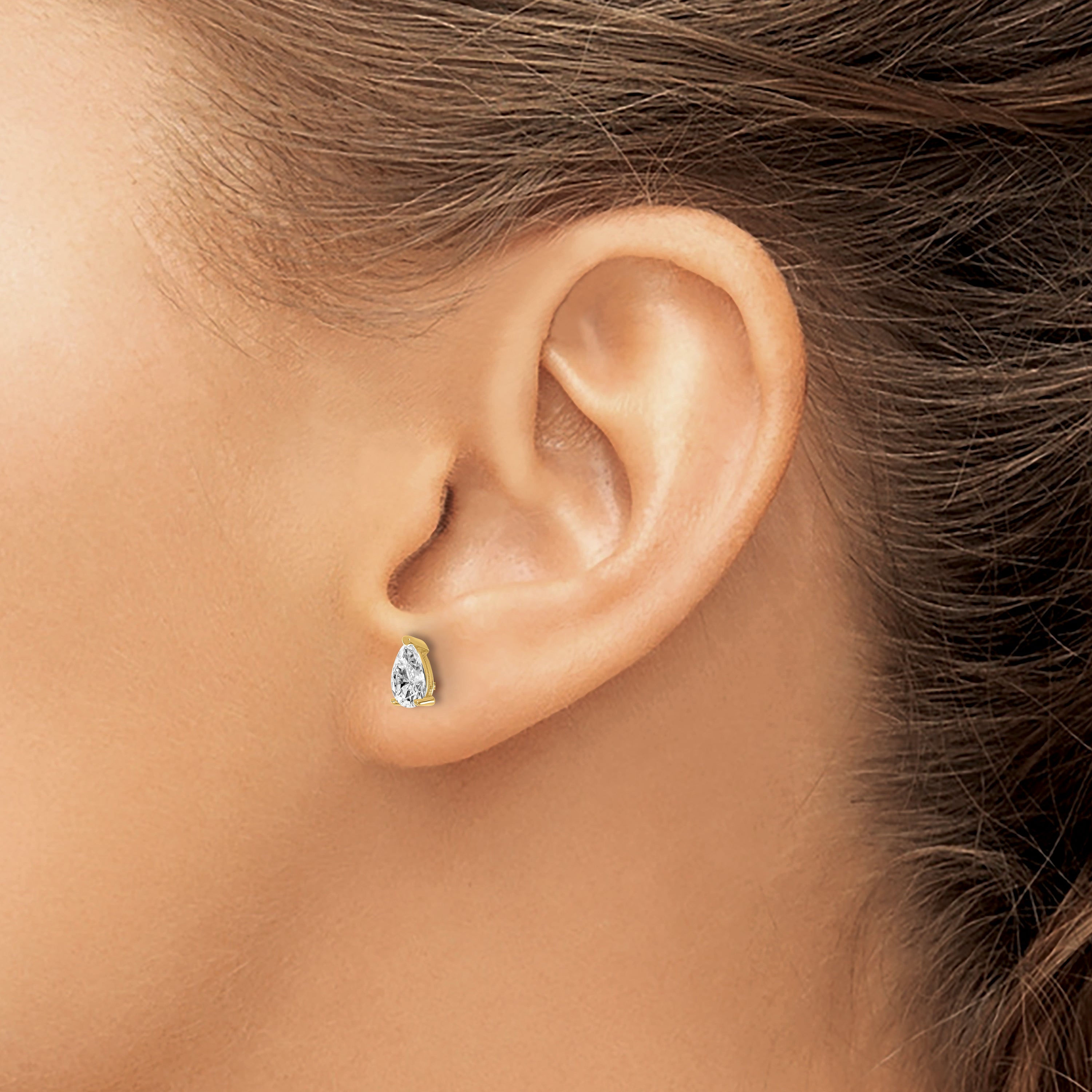 14K Yellow Gold 2/3 Ctw Lab Grown Diamond Vs+ F+ Pear 4 Prong Heavy Wt. Stud Earrings