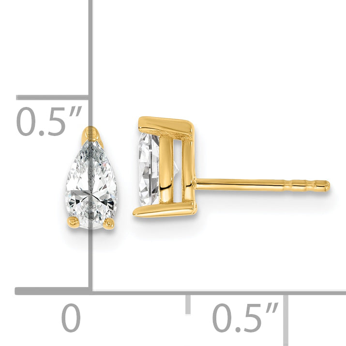 14K Yellow Gold 2/3 Ctw Lab Grown Diamond Vs+ F+ Pear 4 Prong Heavy Wt. Stud Earrings