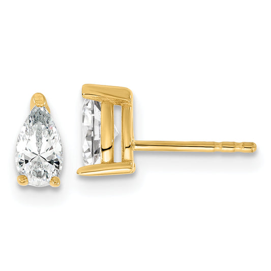 14K Yellow Gold 2/3 Ctw Lab Grown Diamond Vs+ F+ Pear 4 Prong Heavy Wt. Stud Earrings