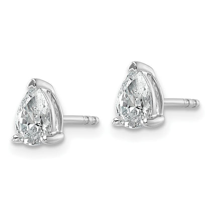 14K White Gold 3/4 Carat Lab Grown Diamond Vs+ F+ Complete Pear Three Prong Stud Earrings