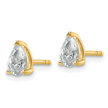 14K Yellow Gold 3/4 Carat Lab Grown Diamond Vs+ F+ Complete Pear Three Prong Stud Earrings