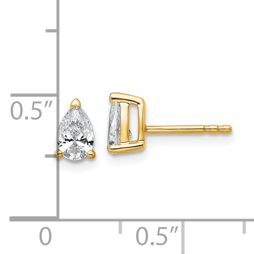 14K Yellow Gold 3/4 Carat Lab Grown Diamond Vs+ F+ Complete Pear Three Prong Stud Earrings