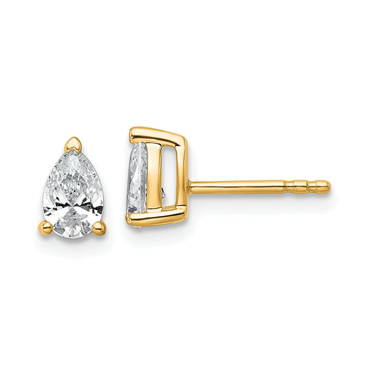 14K Yellow Gold 3/4 Carat Lab Grown Diamond Vs+ F+ Complete Pear Three Prong Stud Earrings
