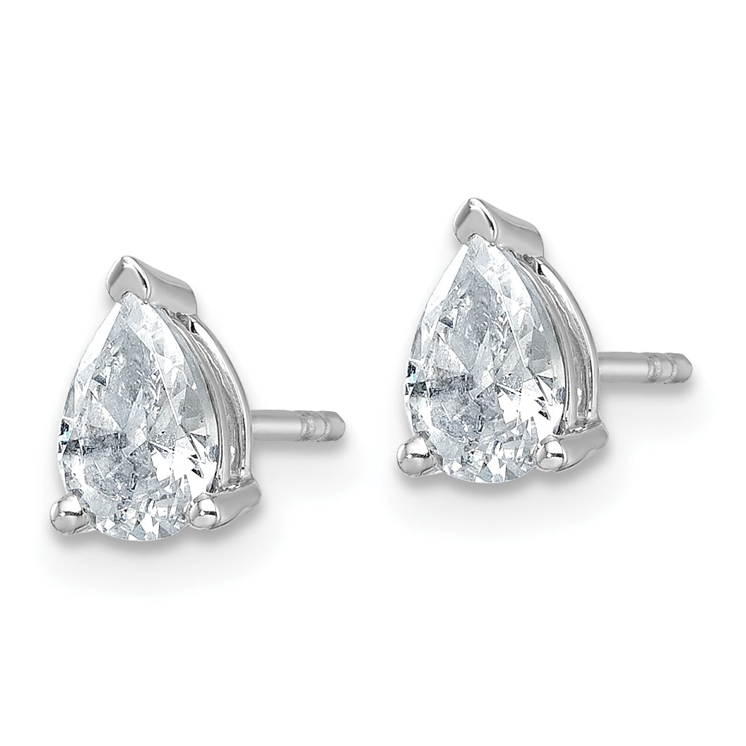 14K White Gold 1 Carat Lab Grown Diamond Vs+ F+ Complete Pear Three Prong Stud Earrings