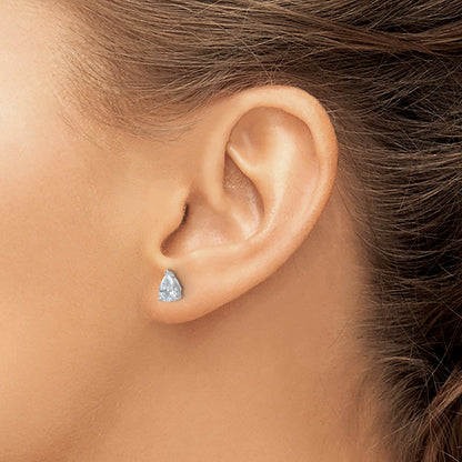 14K White Gold 1 Carat Lab Grown Diamond Vs+ F+ Complete Pear Three Prong Stud Earrings