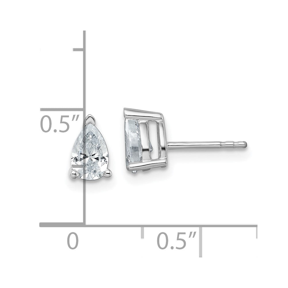 14K White Gold 1 Carat Lab Grown Diamond Vs+ F+ Complete Pear Three Prong Stud Earrings