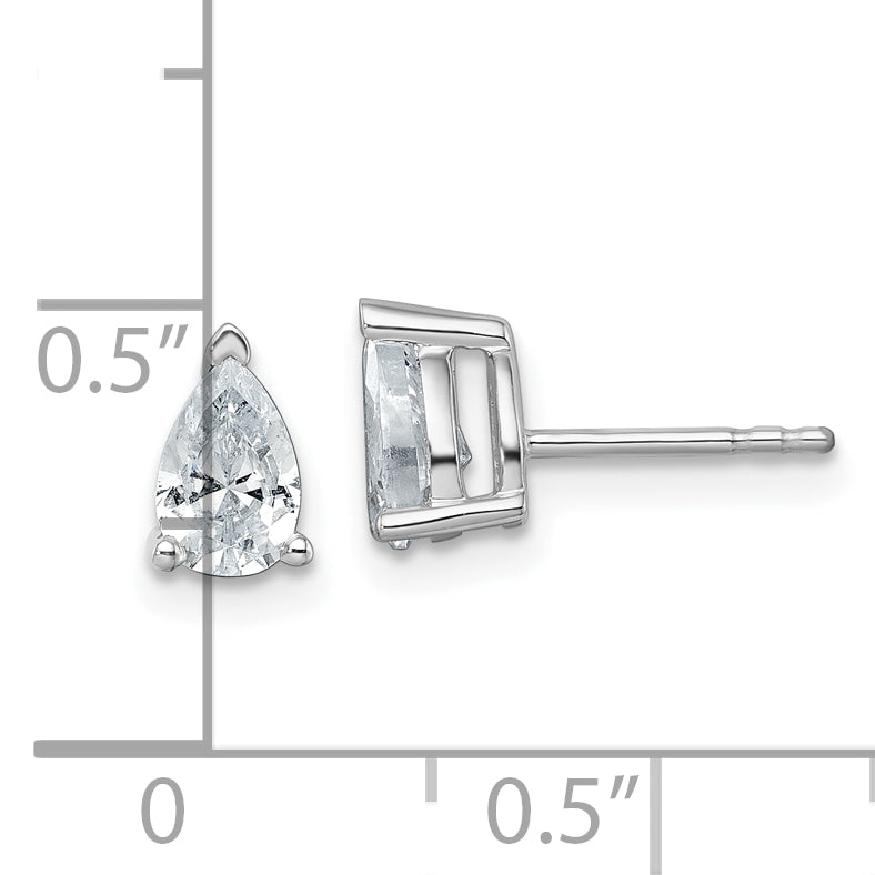 14K White Gold 1 Carat Lab Grown Diamond Vs+ F+ Complete Pear Three Prong Stud Earrings