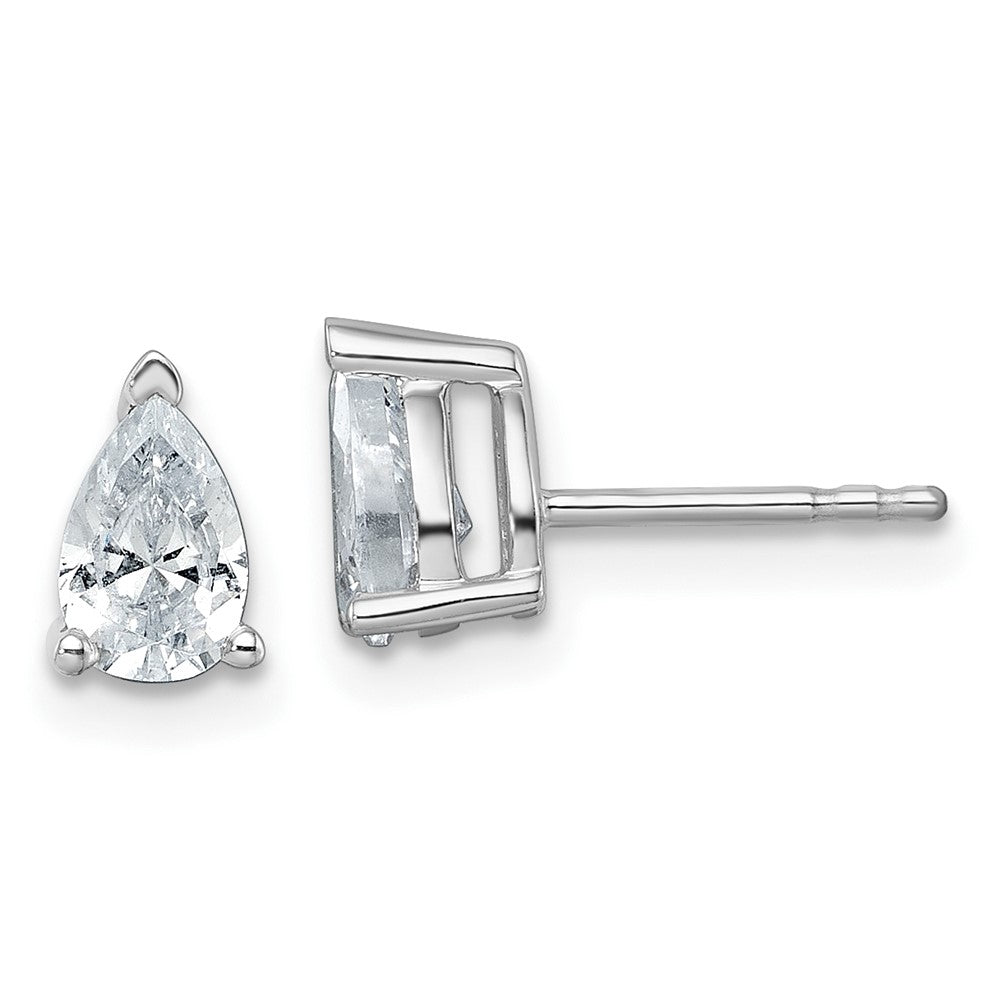 14K White Gold 1 Carat Lab Grown Diamond Vs+ F+ Complete Pear Three Prong Stud Earrings