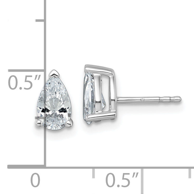 14k White Gold 1 1/2 ctw Certified Lab Grown Diamond VS/SI+ G+ Pear 4 Prong Heavy Wt. Stud Earrings