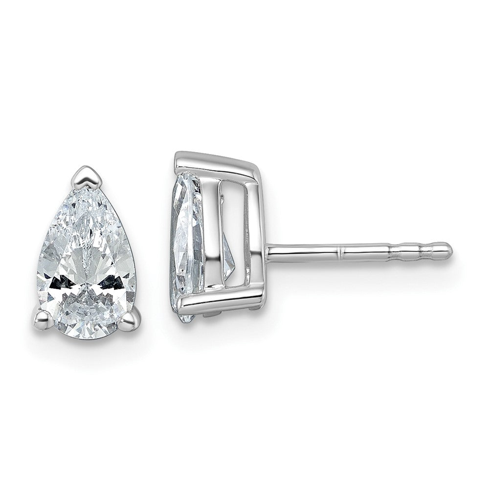 14K White Gold 1 1/2 Carat Lab Grown Diamond Vs+ F+ Complete Pear Three Prong Stud Earrings