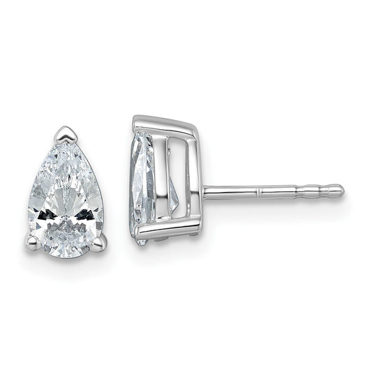 14K White Gold 1 1/2 Carat Lab Grown Diamond Vs+ F+ Complete Pear Three Prong Stud Earrings