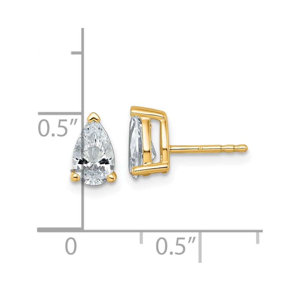 14k Yellow Gold 1 1/2 ctw Certified Lab Grown Diamond VS/SI+ G+ Pear 4 Prong Heavy Wt. Stud Earrings