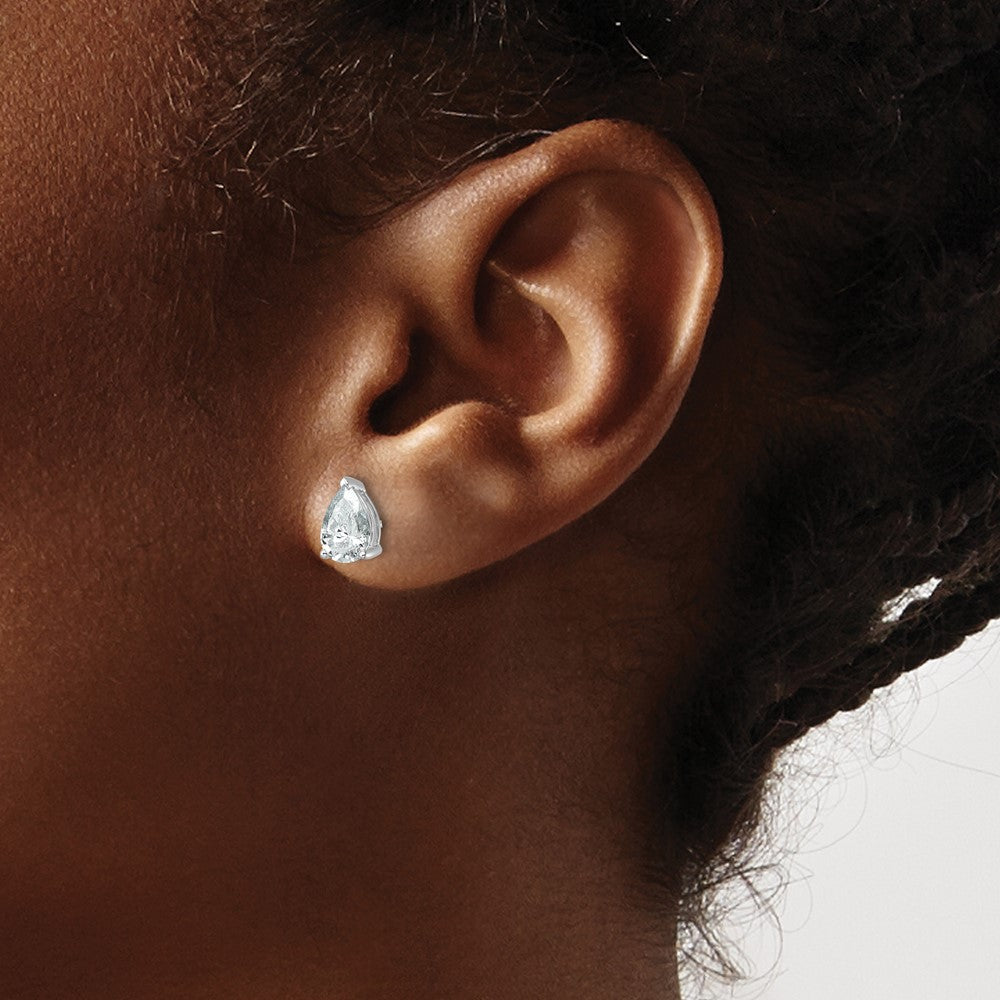 14k White Gold 2 ctw Certified Lab Grown Diamond VS/SI+ G+ Pear 4 Prong Heavy Wt. Stud Earrings