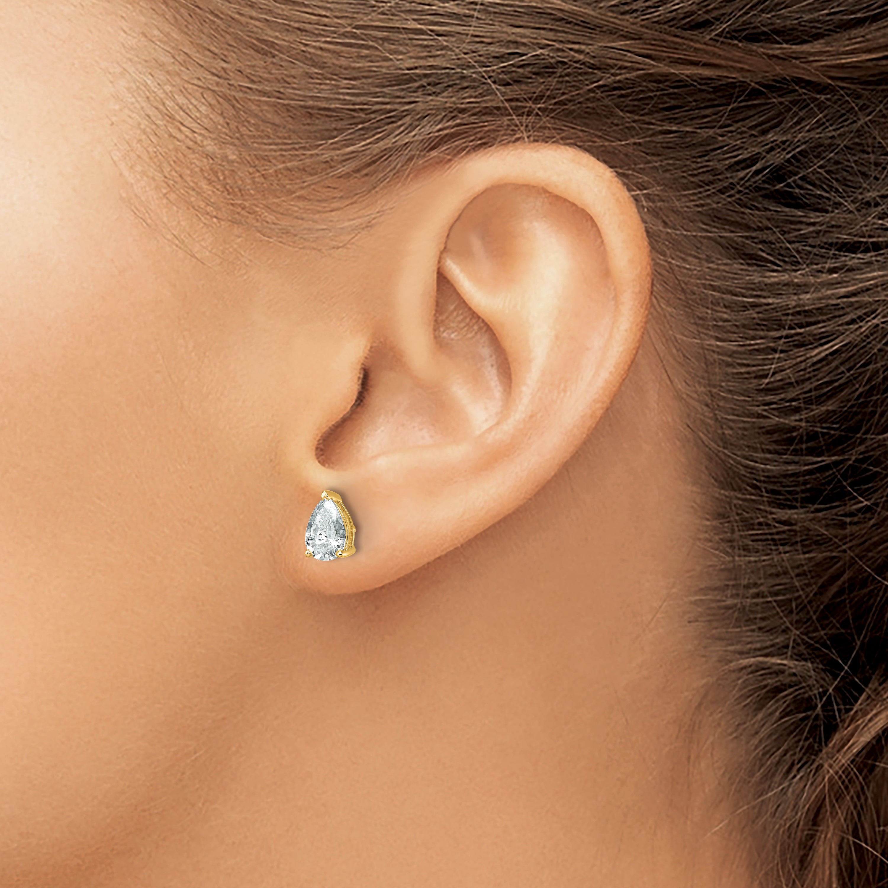 14k Yellow Gold 2 ctw Certified Lab Grown Diamond VS/SI+ G+ Pear 4 Prong Heavy Wt. Stud Earrings